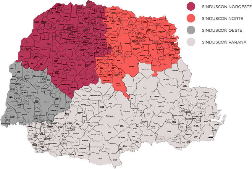 Mapa da área de atuação do Sinduscon-PR/Noroeste